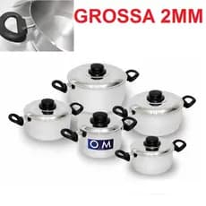 Jogo de Panelas Polida 2mm Espelhada Grossa Exclusiva 5 Peças