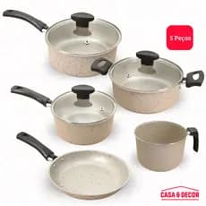 Jogo de Panelas + Caçarola + Frigideira + Caneco Antiaderente Teflon 5 pçs