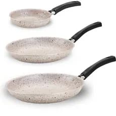 Jogo com 3 Frigideiras Antiaderentes Bege Cinza Grafite Vermelha Teflonada 22cm, 18cm e 14cm