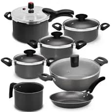 Jogo de Panela + Fervedor + Frigideira + Wok + Panela de Pressão Tampa Externa 7 Peças