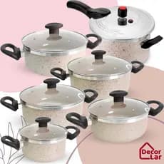 Jogo de Panela Antiaderente Grossas + Panela de Pressão 4,5 L Tampa Externa Teflonada 6 peças