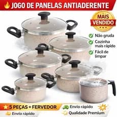 Jogo de Panelas Antiaderente 6 Peças + Fervedor Tampa de Vidro Fácil Limpeza Envio Rápido Premium