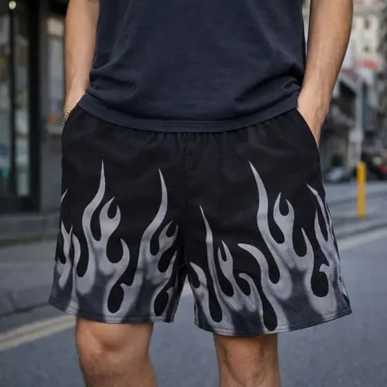 Shorts Tactel Masculino Estampado Fogo Bermuda Elastano Streetwear Masculina Treino