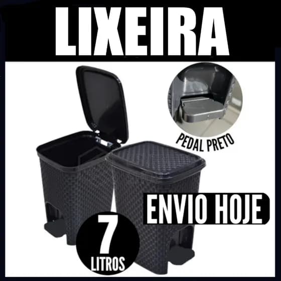 LIXEIRA 7 LITROS PEDAL PEQUENA PRETO CESTO TRAMA COZINHA BANHEIRO OFERTA