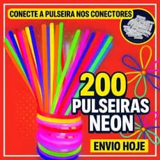 Pulseira Neon Brilha no Escuro Kit 100/200 Fluorescentes Alto Brilho Festa Balada