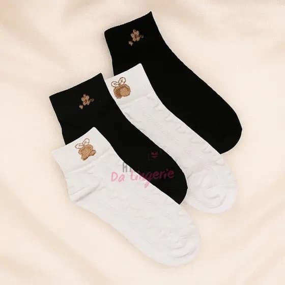 Kit 3 ou 6 Pares Meia cano Curto Feminina Com Textura Algodão Conforto Preta ou Branca