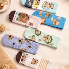 Kit 6 ou 3 Pares Meia Cano Longo Estampada Capivara Algodão Moda Infantil Menino e Menina