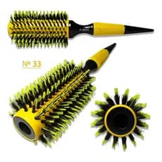 Escova De Cabelo Térmica Amarela Cerdas De Javali Mista Madeira