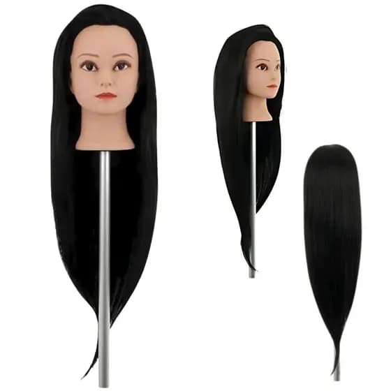 Cabeça De Boneca Sintética Preta com Cabelo de 60cm Para Cortes e Penteados Profissionais