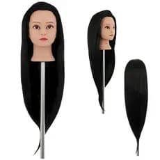 Cabeça De Boneca Sintética Preta com Cabelo de 60cm Para Cortes e Penteados Profissionais