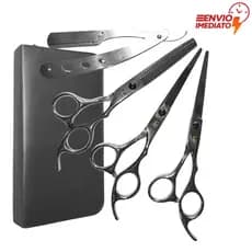 Kit 3 Tesouras Fio Laser Desfiadeira Fio Navalha Obopekal 6.0 Prata