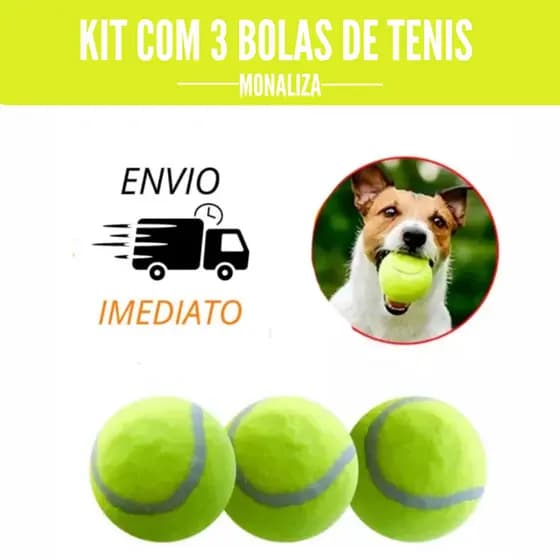 Kit 3 Bola de Tênis Para Pet Treinamento de Alta Performance Brinquedo Pet