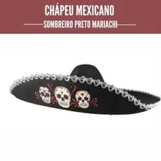 Chapéu Mexicano Sombreiro Preto Mariachi Decoradas para Festa e Carnaval Aba Média/Aba Grande