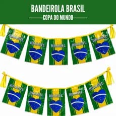 Bandeirolas Brasil 10 metros Copa do Mundo Varal de Bandeira Festa Decoração C/10 Bandeiras