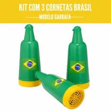 Kit com 3 Cornetas Modelo Garrafa Brasil – Buzina para Torcida e Festa