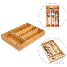 Porta Talheres Organizador Gaveta BAMBU- MDF 4 Divisórias - CX081