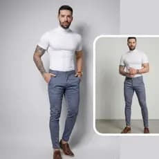 Calça Sport Fino Masculina Brim Acetinada Alfaiataria Premium Slim Fit Barra Feita