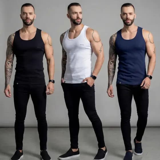 KIT COM 3 REGATAS CANELADAS – ESTILO AMERICANA | ALGODÃO COM ELASTANO (RIBANA)