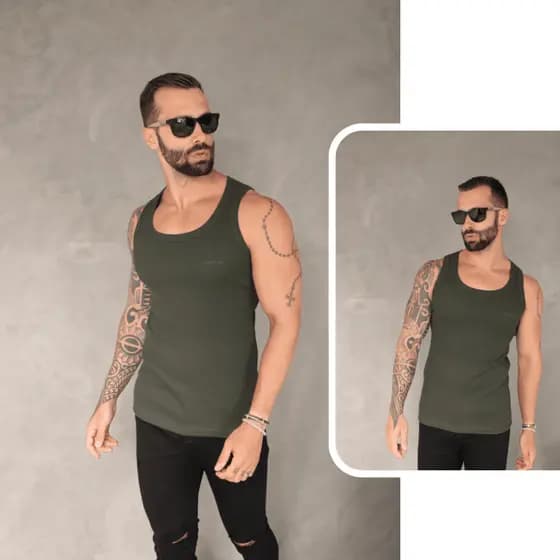 Regata Americana Masculina Canelada Algodão Com Elastano