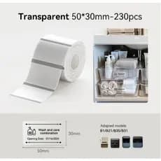 NIIMBOT B21/B1/B203 Papel Transparente para Impressão de Etiquetas, Etiqueta de Nome, Térmica e à Prova d'Água