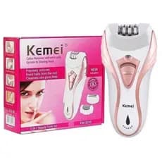 Depilador Elétrico Kemei KM-3010 Recarregável 3 em 1 Bivolt Com Lixador de pés e Aparador de pelos