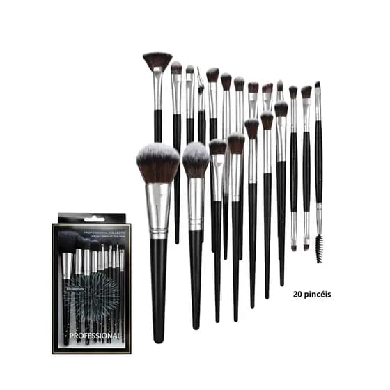 Kit 20 Pincéis Profissional – Pincéis de Maquiagem Preto e Marrom