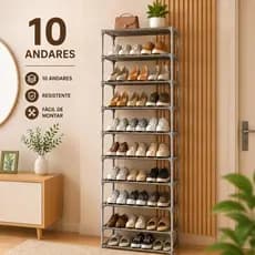 Sapateira Vertical 10 Andares  Aberta – Organizador de Sapatos Grande e Aberto Prateleiras Multiuso