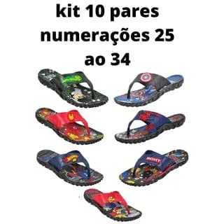 Kit 10 Pares Sandália Chinelo Infantil  Homem Aranha, thor, ben 10, hot whells Masculino