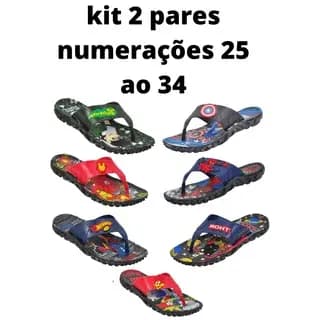 Sandália Chinelo Kit 2 Pares Infantil Homem Aranha, ben 10, hot whells Masculino Super Heróis