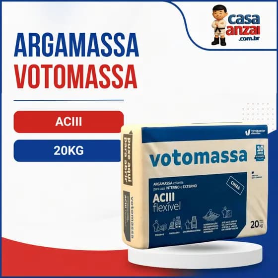 Argamassa AC3 Flexível Cinza 20kg Votomassa Porcelanato Piso Sobre Piso Interno Externo