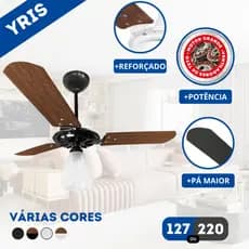 Ventilador de Teto Silencioso Motor Grande Potente 127V / 220v - Preto / Mogno / Branco - Ventex