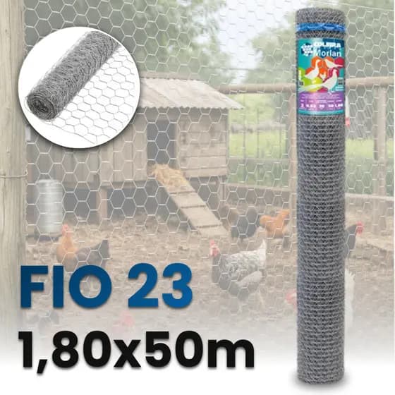 Tela Galinheiro Hexagonal 1,80x50m Fio 23 Morlan Zincada Galinha Curral Cerca