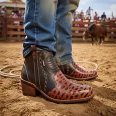 Bota Botina Masculina Country em Couro Legítimo Festa de Peão e Rodeio Lançamento