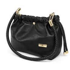 Bolsa Feminina de Couro Sintético com Corrente Dourada e Alça Trançada-Compacta, Elegante e Moderna