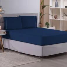 JOGO DE LENÇOL CASAL PADRÃO 3 PEÇAS PERCAL 400 FIOS PONTO PALITO COM ELÁSTICO PARA CAMA BOX