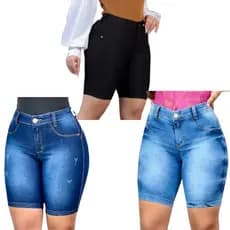 Kit 3 Shorts Jeans Feminino Cintura Alta Com Lycra Elastano Veste Bem