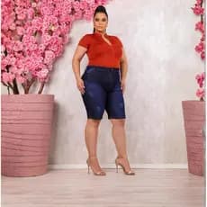 Bermuda Jeans Feminina Cintura Alta Plus Size Com Lycra Levanta Bumbum do 46 ao 56