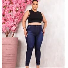 Calças Jeans Femininas Plus Size Cintura Alta Até o Umbigo com Elastano do 40 ao 56