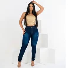 Calça Feminina Jeans Cós Alto Ate o Umbigo Com Elastano Lycra Roupas Femininas