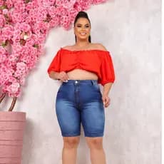 Bermuda Jeans Ciclista Até o Joelho Plus Size Cós Alto Lycra 34 36 38 40 42 44 46 48 50 52 54 56