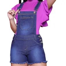 Jardineiras Jeans Femininas Short Lycra Elastano Modelagem Levanta Bumbum