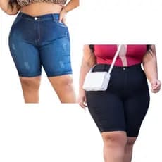 Kit Bermudas Femininas Jeans Plus Size Até o Joelho Ciclista Elastano Lycra 02