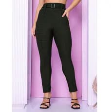 Calça Skinny Cintura Alta Com Lycra Feminina Elastano Cinto Fake Empina Levanta Bumbum Com Bolso Modeladora Fashion
