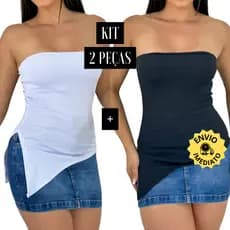 KIT 2 Blusa Blusinha Tomara Caia Com Bojo Assimétrica Bata assimétrica Ribana moda Blogueira tendencia Roupas Feminina