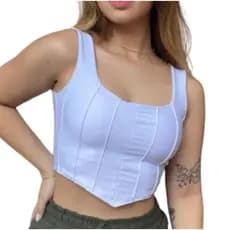 Cropped Corset Bico V Regata Malha Canelada Corselet Croped Alça Larga Estilosa e Crope Confortável