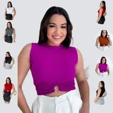 Blusinha Cropped com Argolinha na Frente Gola Redonda Crope Tecido Canelado Must-Have