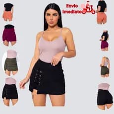 Short Saias Shortinho Feminino Cintura Alta Shortinho Tendência Exclusivo Shorts Com Ilhós Casual Bermuda Moda Top