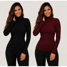 Kit 2 Blusa Blusinha Feminina Frio Manga Longa Gola Alta Cacharel Ribana Premium Canelado Roupa Básica Moda Aconchegante