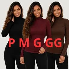 Blusinha Frio Elegante Manga Longa Frio Feminina Cacharel Gola Alta Roupa Tendência Moda Aconchegante Inverno Promoção