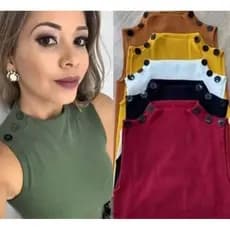 Blusinha Gola Alta Botao Ombro Feminina Regata Canelada Moda Super Fashion